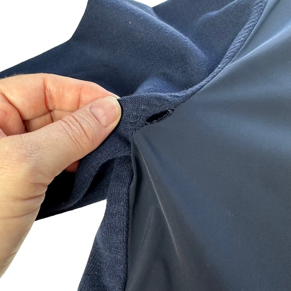 THEORY Men’s Large Bellville Navy Blue Panel Zip Up Jacket Sweater Material - Picture 13 of 16